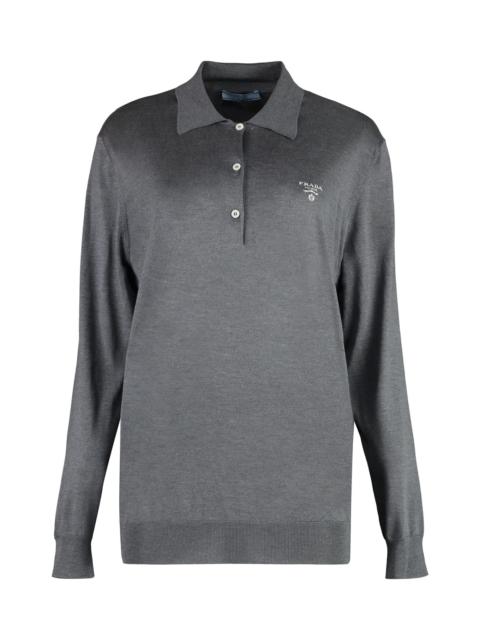 Prada Long Sleeve Knit Polo Shirt