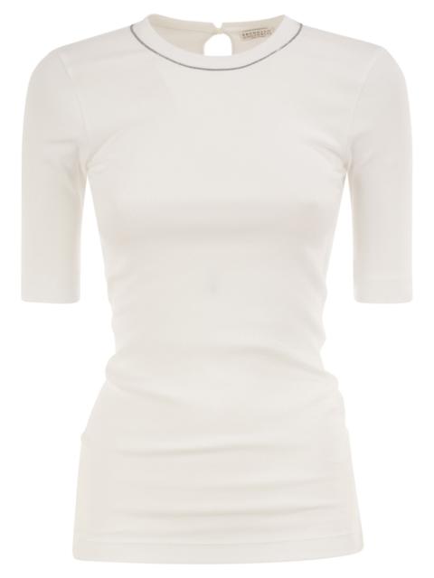 Brunello Cucinelli Brunello Cucinelli Women Ribbed Stretch Cotton T-Shirt With Monili Trim