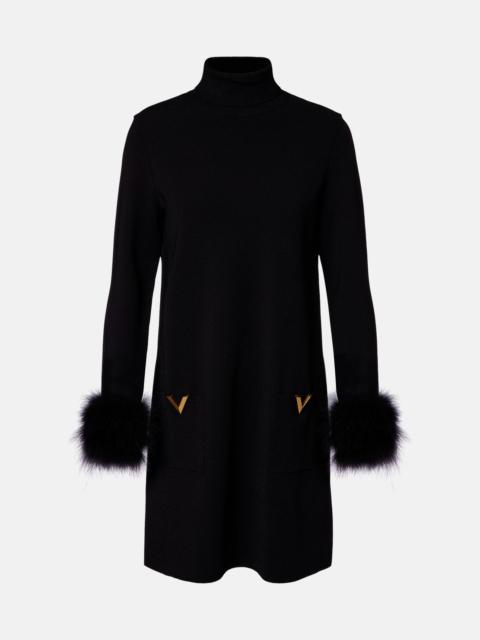 Valentino VLogo feather-trimmed turtleneck minidress