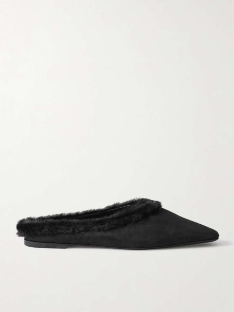 Shearling-trimmed suede slippers Black
