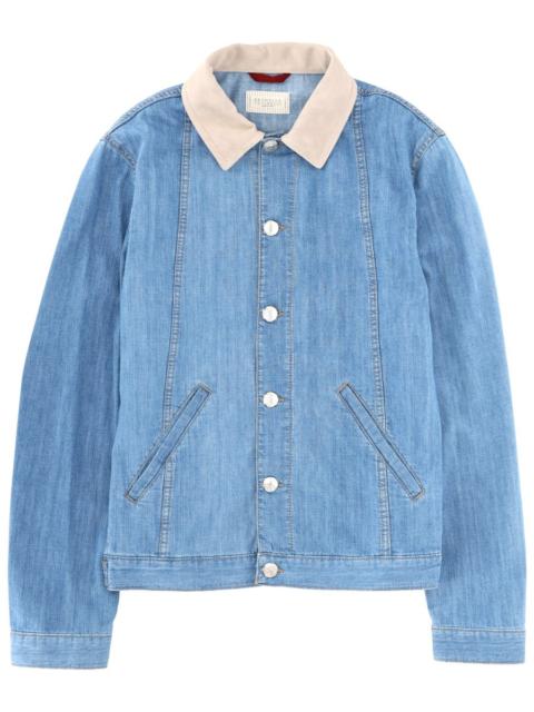 Brunello Cucinelli DENIM JACKET WITH LEATHER COLLAR