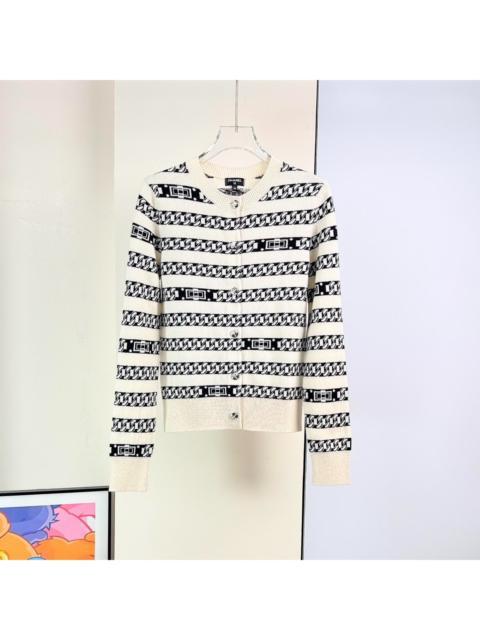 CHANEL Chanel 17P black and white striped cashmere knit cardigan jacket