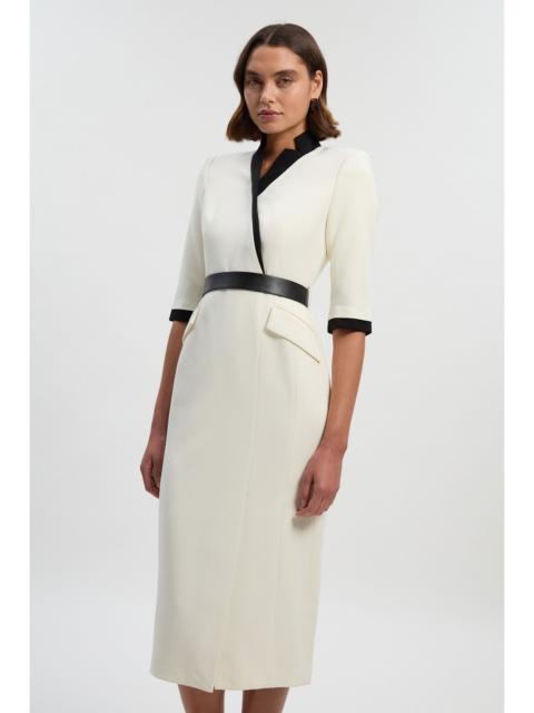 KAREN MILLEN Compact Stretch Tipped Tailored Belted Forever Midi Dress