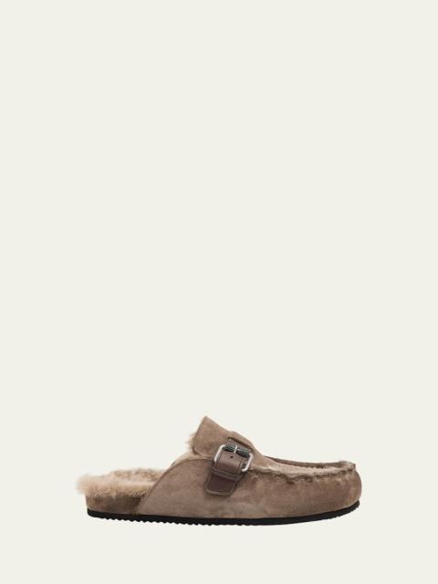 Brunello Cucinelli Suede Shearling-Lined Mules