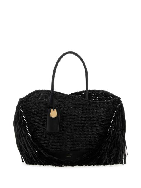 FERRAGAMO Salvatore Ferragamo Women Black Raffia And Leather Big Shopping Bag