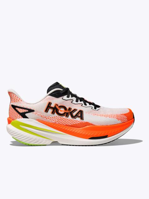 HOKA Men's Mach X 3 Shoes in White/Neon Tangerine