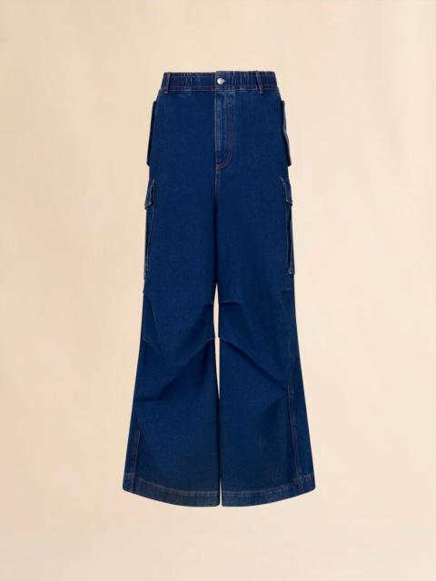 Marni BLUE DENIM CARGO PANTS WITH TRUNKAROO LOGO