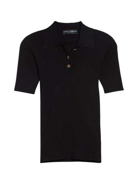 Dolce & Gabbana Dolce&Gabbana Rib Polo Sweater in Nero at Nordstrom