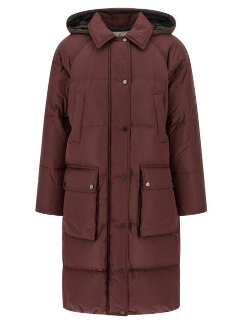 Brunello Cucinelli Shiny Zipper Pull Puffer Jackets Bordeaux