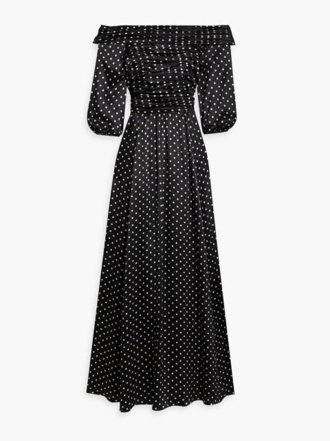 Other Designers Off-the-shoulder polka-dot silk-satin maxi dress