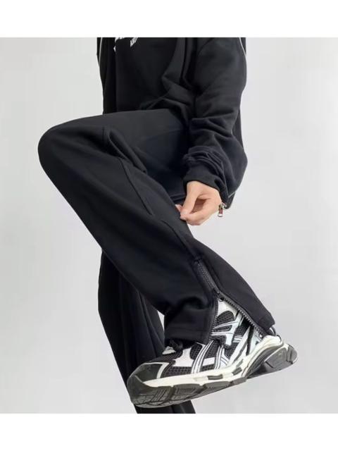 Other Designers Japanese Brand - Sleek Black Wide-Leg SweatPants with Zipper Details