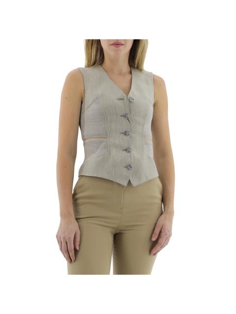 Burberry Ladies Grey Cut-out Detail Technical Wool Waistcoat
