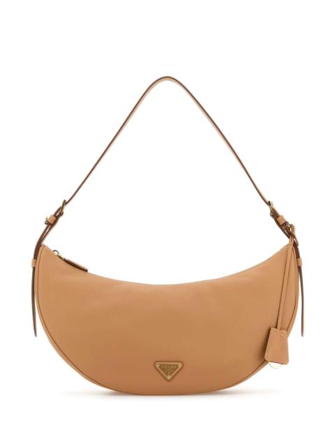Prada Prada Women Peach Leather Large Prada Demi-Lune Crossbody Bag