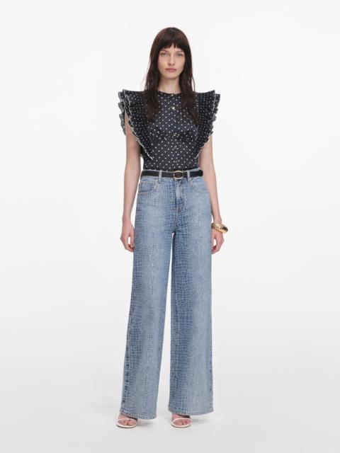 self-portrait Black Polka Dot Frill Top