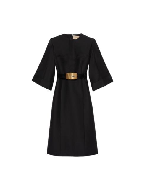 GUCCI Soft Wool Silk Midi Dress with Leather G Belt
