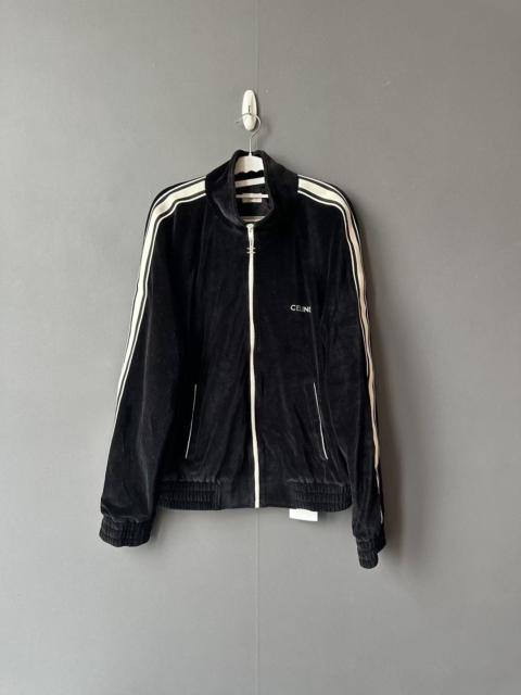 CELINE Celine black velvet jacket with white stripes.