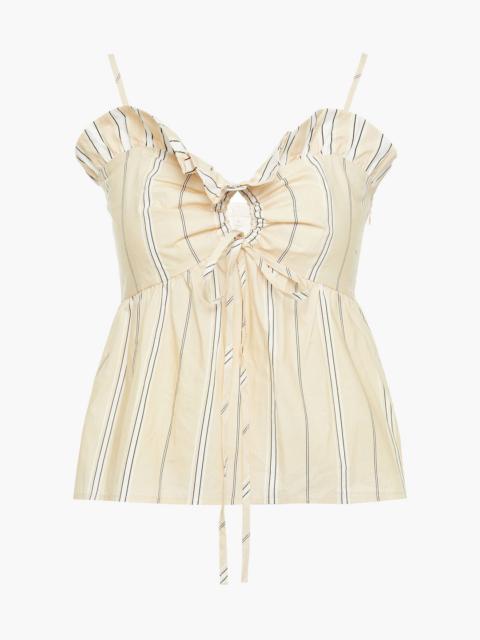 maje Ruffled striped cotton-poplin top
