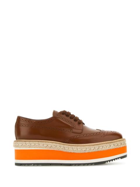 Prada Women Caramel Leather Lace-Up Shoes