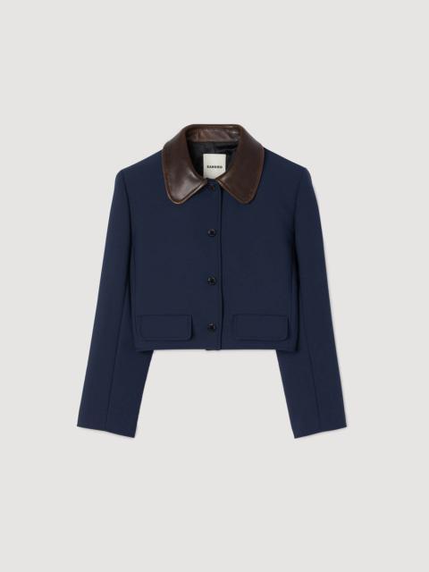 Sandro CROPPED JACKET WITH LEATHER COLLAR