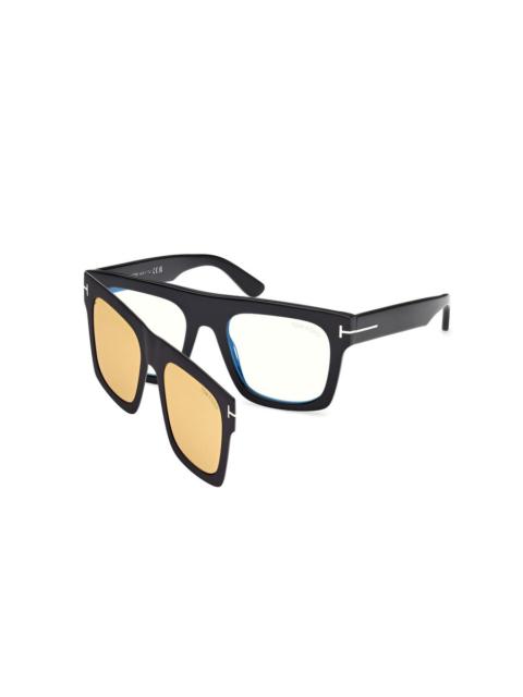 TOM FORD Tom Ford Blue Light Block with Amber Clip On Square Men's Eyeglasses FT6068-B 001 53