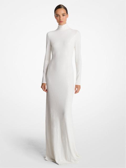 MICHAEL KORS COLLECTION Hand-Embroidered Sequin Stretch Matte Jersey Mock Neck Gown