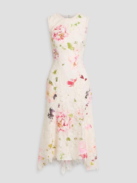 Monique Lhuillier Floral-print guipure lace midi dress
