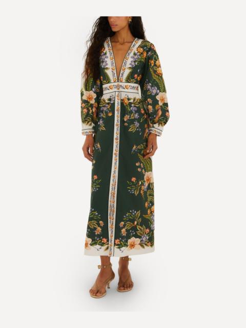 FARM RIO Green Nature V-Neck Buttoned Maxi Dress