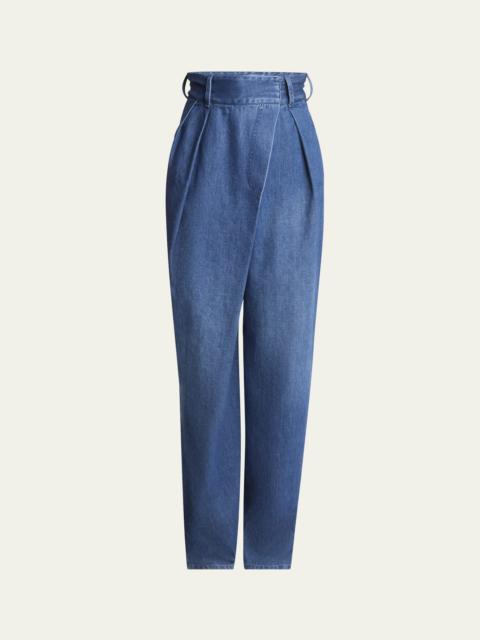 High-Waist Pleated Wrap Jeans