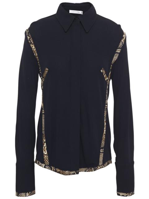 Victoria Beckham Snake-print twill-trimmed stretch-jersey shirt