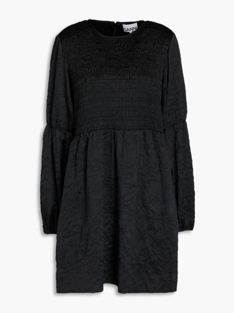 GANNI Shirred crinkled-satin mini dress