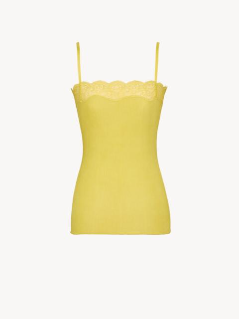 SAINT LAURENT LACED TANK TOP IN RIBBED SILK JERSEY