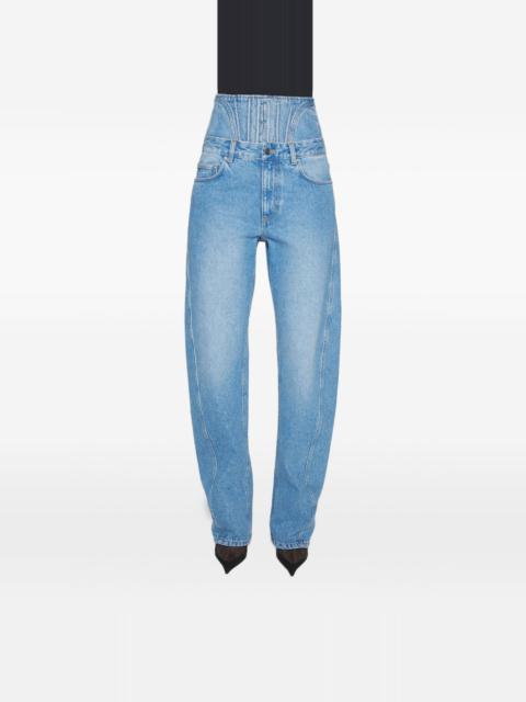 corset-detail curved jeans