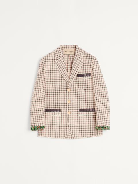 Valentino SINGLE-BREASTED COTTON JACKET WITH CHECK PATTERN AND PRINTED EDGES
