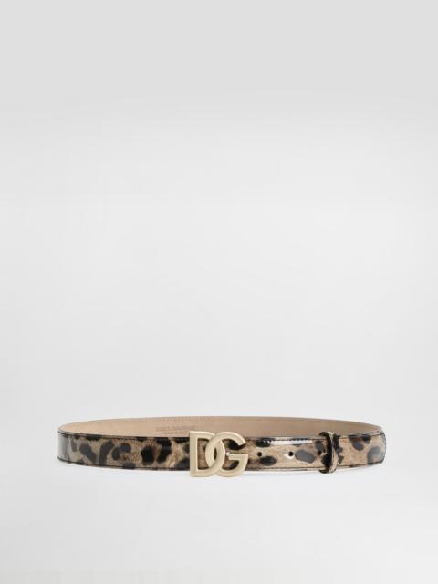 Dolce & Gabbana Leopard-print glossy calfskin belt with DG logo