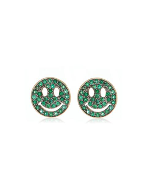 SYDNEY EVAN Happy Face 14K Yellow Gold Emerald Earrings green