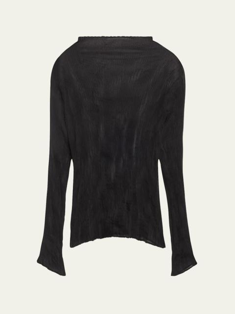 ISSEY MIYAKE Chiffon Twist Bk Wt 46 High-Neck Top