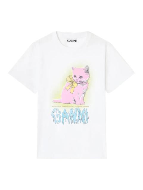 GANNI Basic Cotton Jersey Neon Kitty Tee