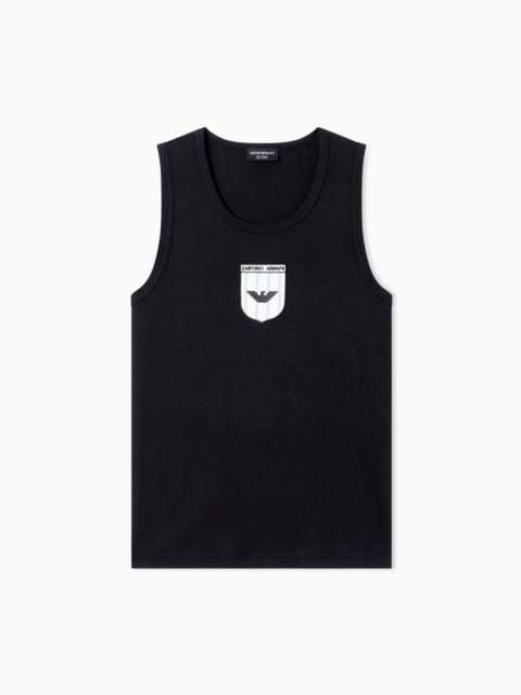 EMPORIO ARMANI INTERLOCK JERSEY TANK TOP WITH ICON EMBROIDERY