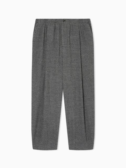 GIORGIO ARMANI ONE-PLEAT TROUSERS IN A SILK AND COTTON BLEND WITH A STIPPLED MOTIF