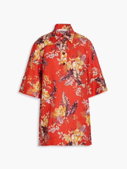 Zimmermann Floral-print linen mini shirt dress