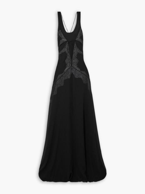 CHRISTOPHER ESBER Cutout lace-trimmed silk-georgette gown