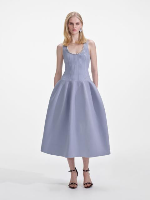 self-portrait Blue Ribbed Knit Diamante Midi Dress
