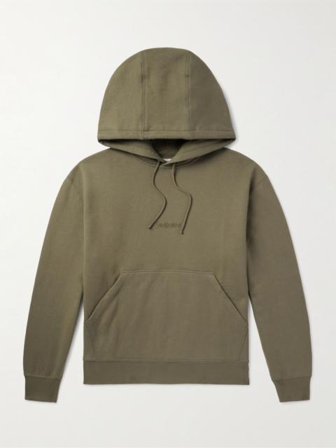 SAINT LAURENT Logo-Embroidered Cotton-Jersey Hoodie Green
