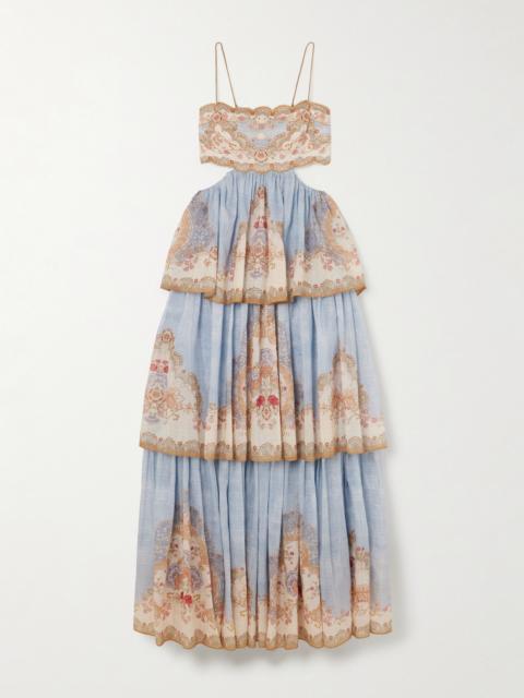 Zimmermann Daylight Cutout Tiered Printed Cotton-blend Voile Maxi Dress