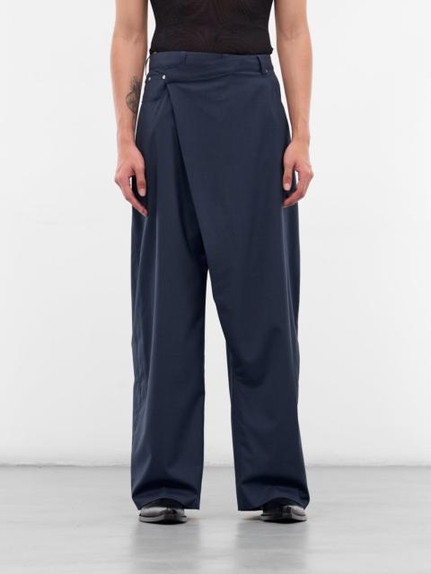 MUGLER Blue Asymmetric Wrap Wide Trousers