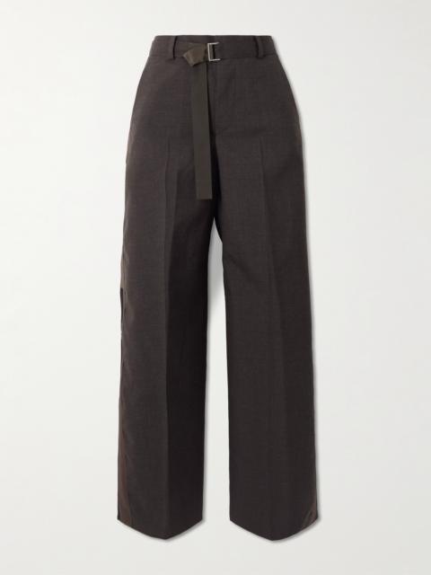 sacai Belted Paisley-print Shell-trimmed Wool Wide-leg Pants