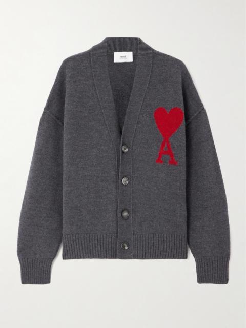AMI Paris + Net Sustain Adc Intarsia Wool Cardigan