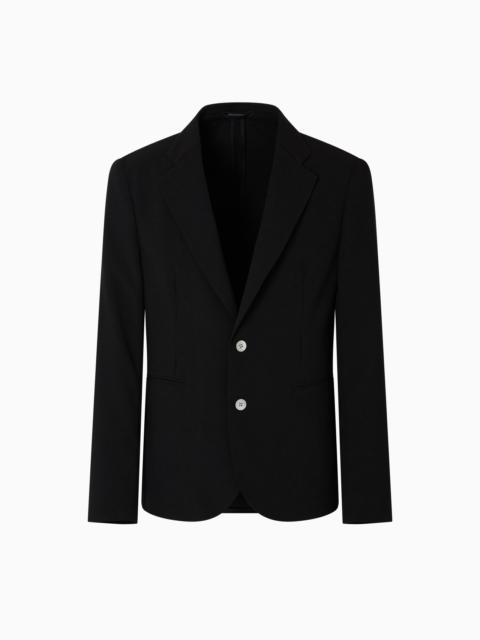 EMPORIO ARMANI ICON SINGLE-BREASTED JACKET IN PIQUÉ-EFFECT MICRO-TEXTURED CRÊPE JERSEY