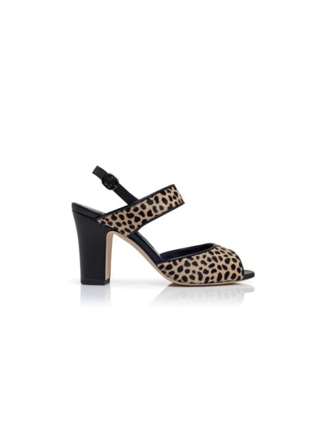 Manolo Blahnik Animal Print Calf Hair Slingback Sandals