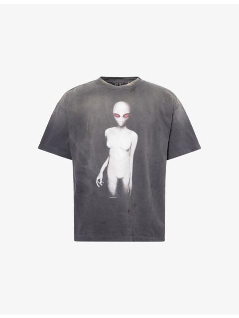 SAINT M×××××× Alien Graphic-Print Crewneck Cotton T-Shirt